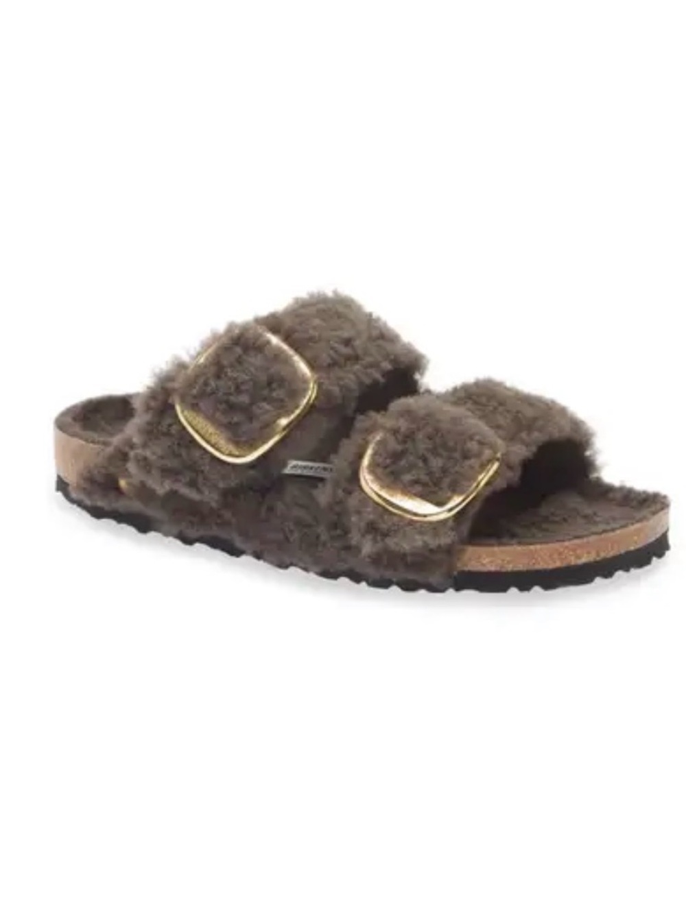 EUC Birkenstock Gray Fur Double-Buckle Slide Sandal